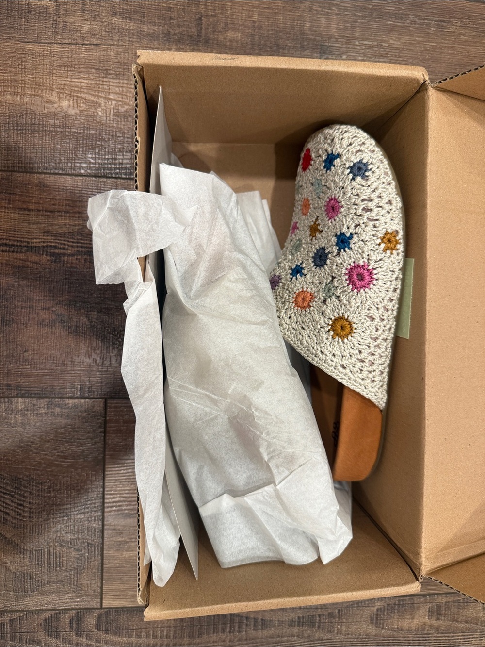The San Crochet Floral Slip-On Mule in Cream with Multicolor Flowers